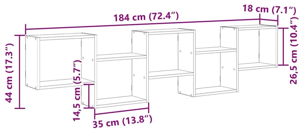 betonszürke szerelt fa fali kockapolc 5 rekeszes színű