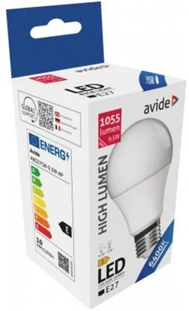 LED izzó, E27, gömb, A60, 9,5W, 1055lm, 6400K, AVIDE (AVLED014)