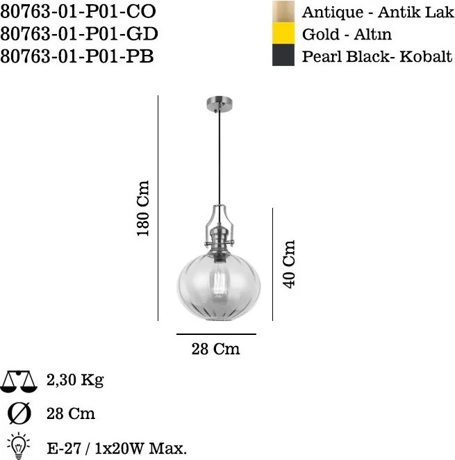 Cueva fém függőlámpa, Ø28 cm – P01-CO