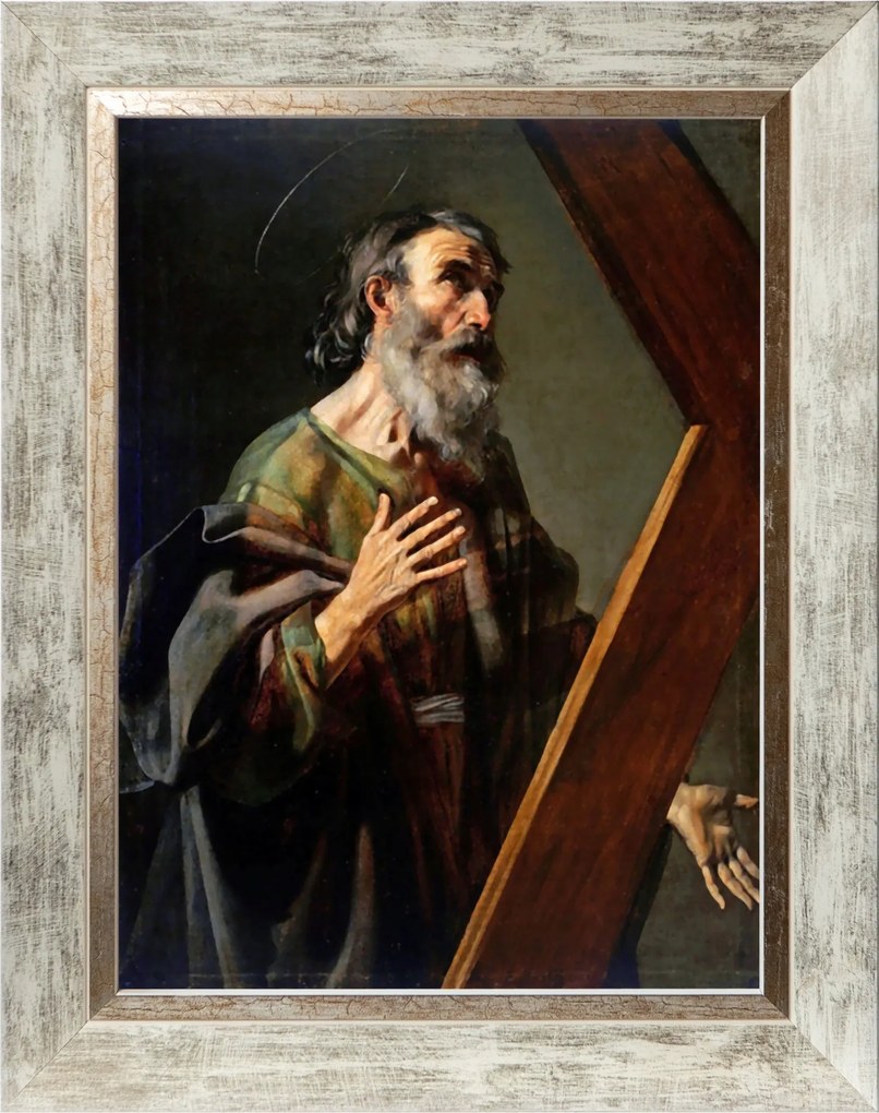 András Apostol Vallásos Vászonkép Díszített Fehér Keretben 30X40