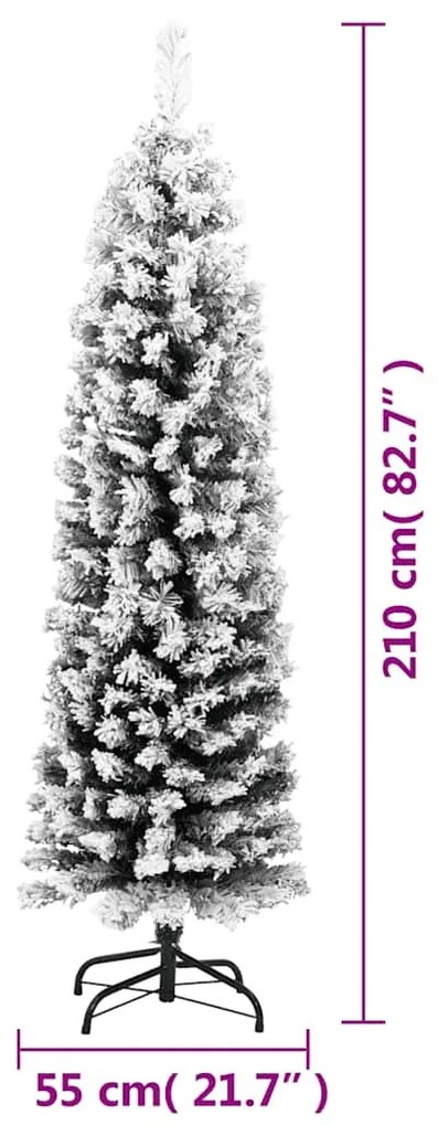zöld PVC vékony műkarácsonyfa hóval 210 cm