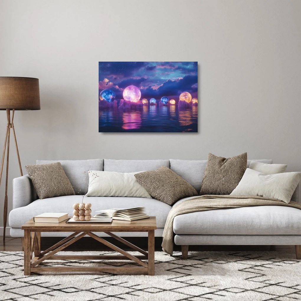 Üveg kép - Bolygók a vízen (70x50 cm)