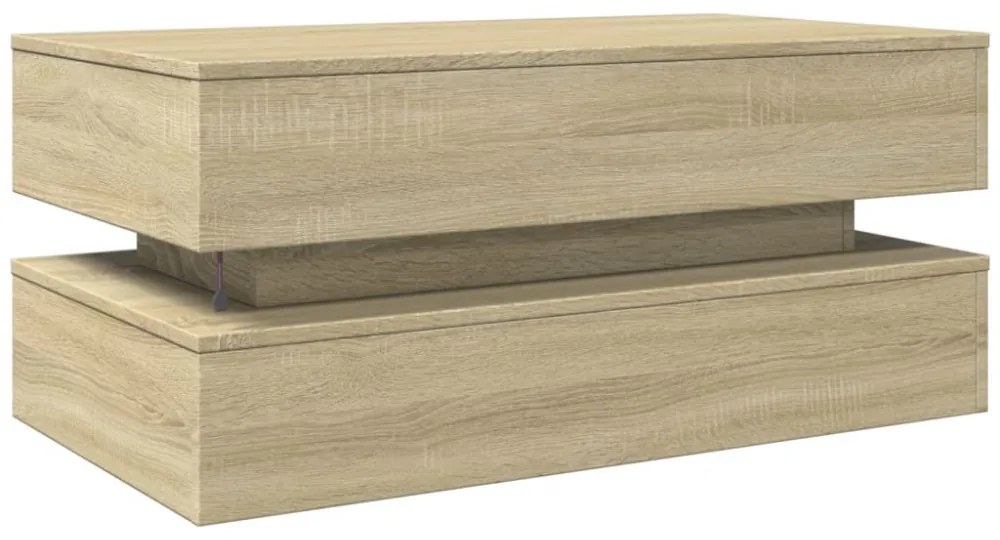 sonoma tölgy színű dohányzóasztal LED-lámpákkal 90x50x40 cm
