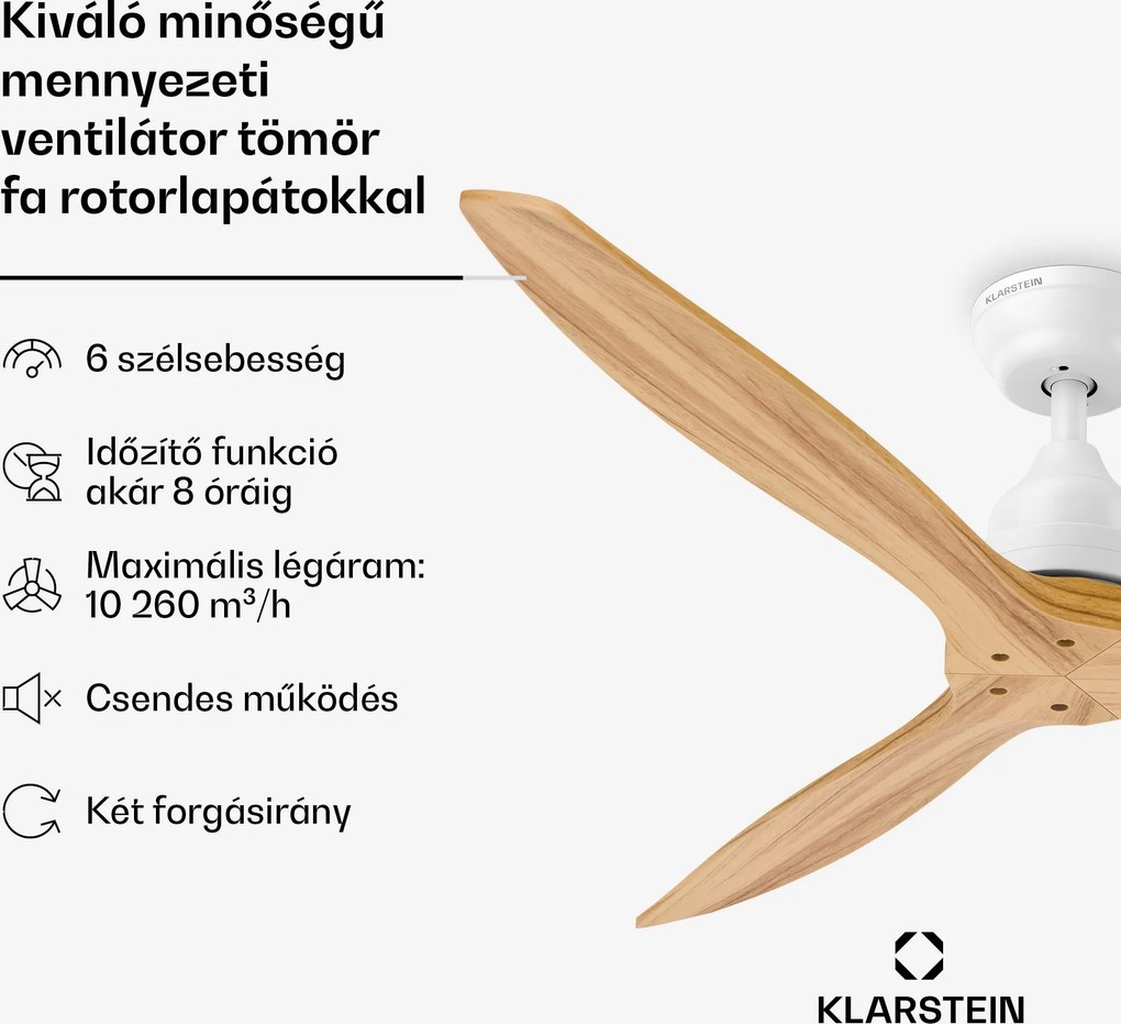 Klarstein Santa Elena mennyezeti ventilátor | 132 cm | 35 W | 25 m² | Csendes működés | Fa