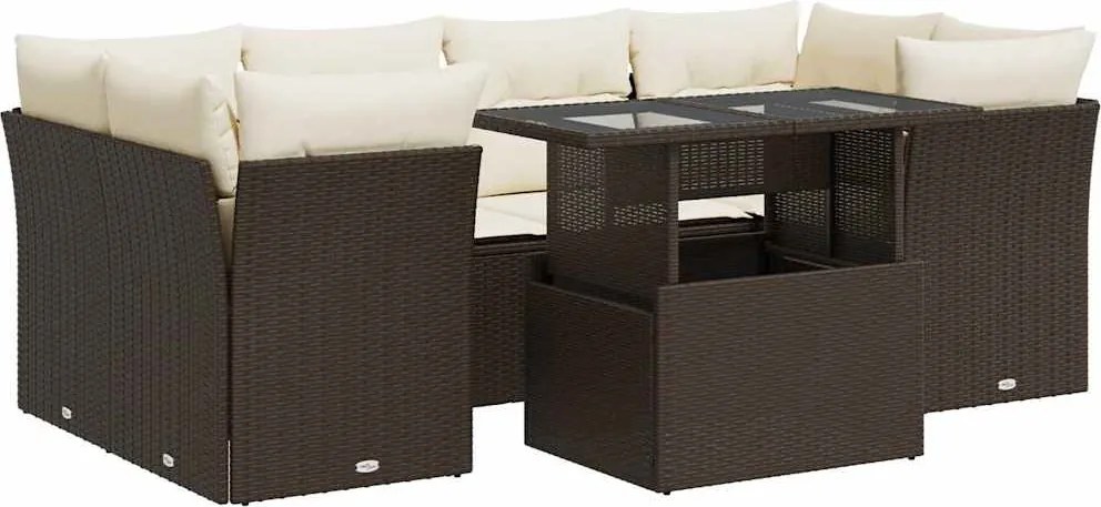 vidaXL 7 részes barna polyrattan kerti ülőgarnitúra párnákkal