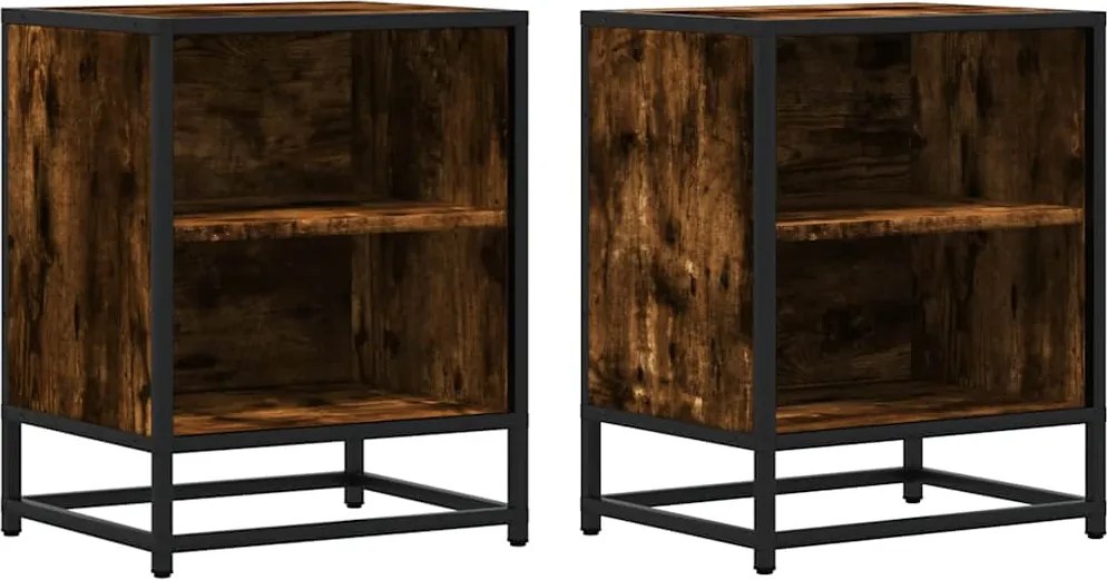 vidaXL éjjeliszekrények 2 db füstölt tölgy 40x31x50 cm Gépi fa és fém
