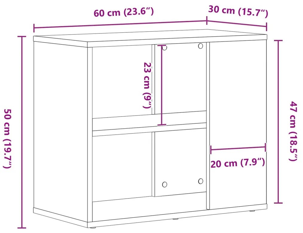 Fekete tölgy oldalpolc 60x30x50 cm Összeszerelt fa