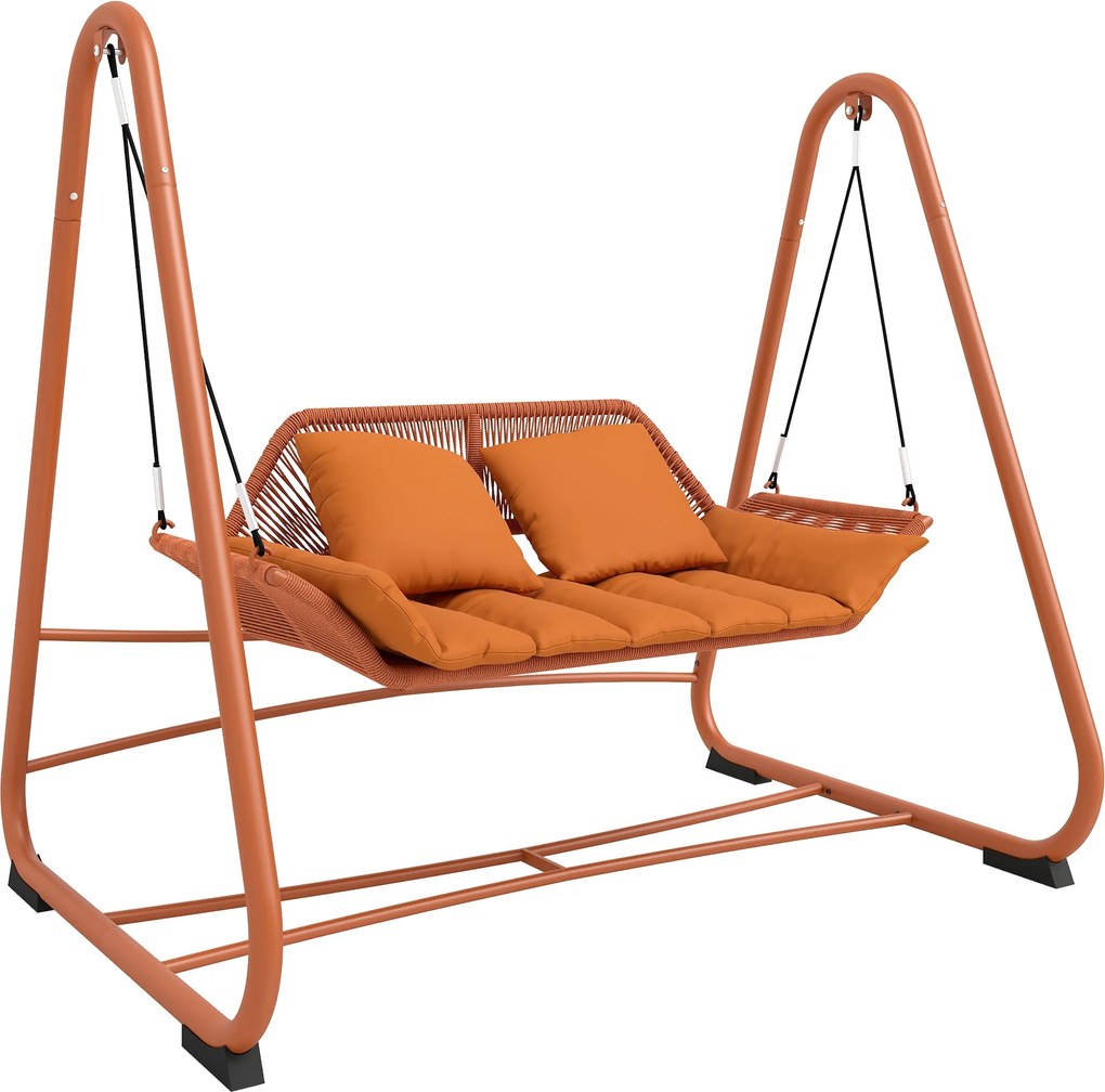 Outsunny terrakotta kétszemélyes Hollywood-hinta párnákkal — fém A-keretes függő pihenő (174 x 119,9 x 162,1 cm) | Aosom