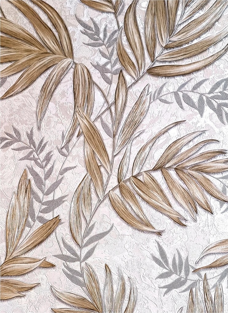 Arany leveleket utánzó beton falazat fali tapéta