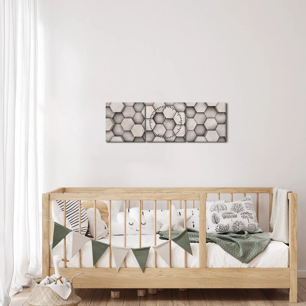 Kép - Hatszögek beton kivitelben (órával) (90x30 cm)
