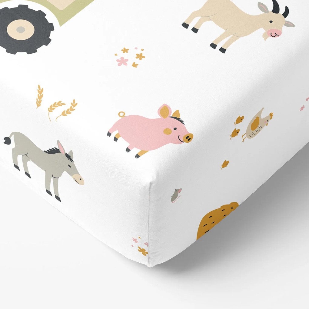 Goldea gyermek pamut körgumis lepedő - élet a farmon 80 x 200 cm