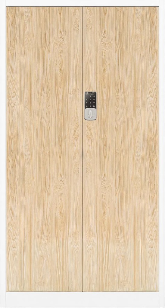 Fém irodai szekrény kódzárral, fehér, sonoma tölgy, 900x1850x400 mm: DANIEL Eco Design