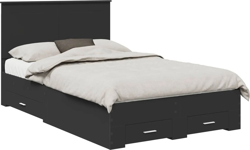 vidaXL Ágykeret fejtámlával fiókkal Fekete 135 x 190 cm Faanyag