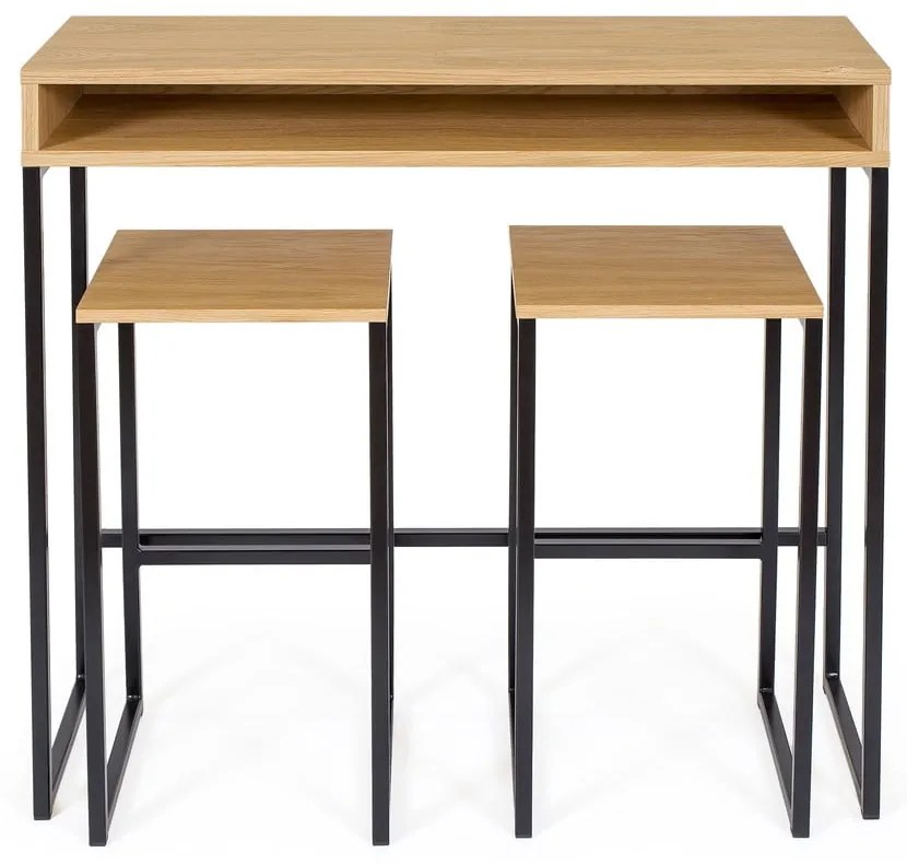 Fekete-natúr színű bárszék tölgyfa dekorral Frame – Woodman