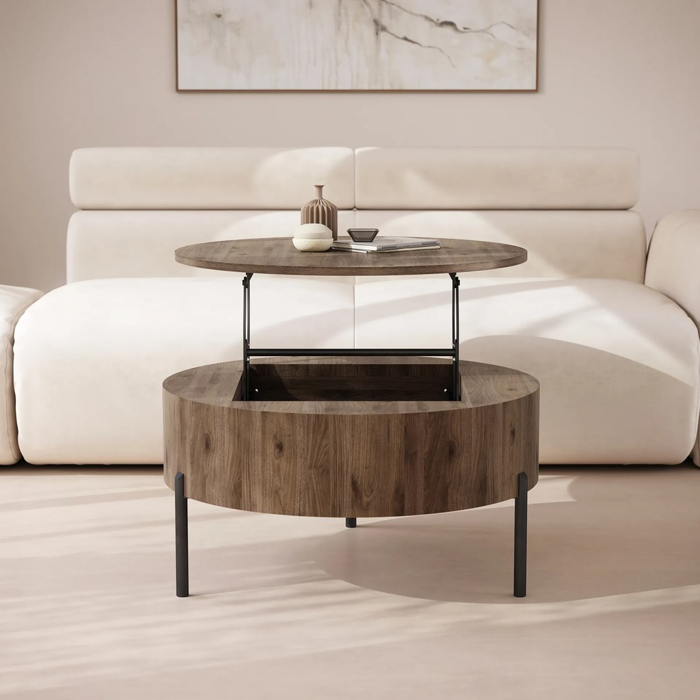 Mazzoni FRIDA Elegáns Diófa – MODERN DOHÁNYZÓASZTAL FELHAJTHATÓ LAPPAL ÉS TÁROLÓVAL