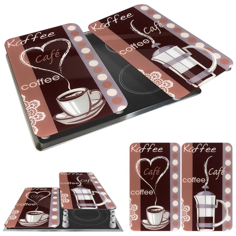 Edzett üveg tűzhely fedőlap szett 2 db-os 30x52 cm Coffee – Maximex