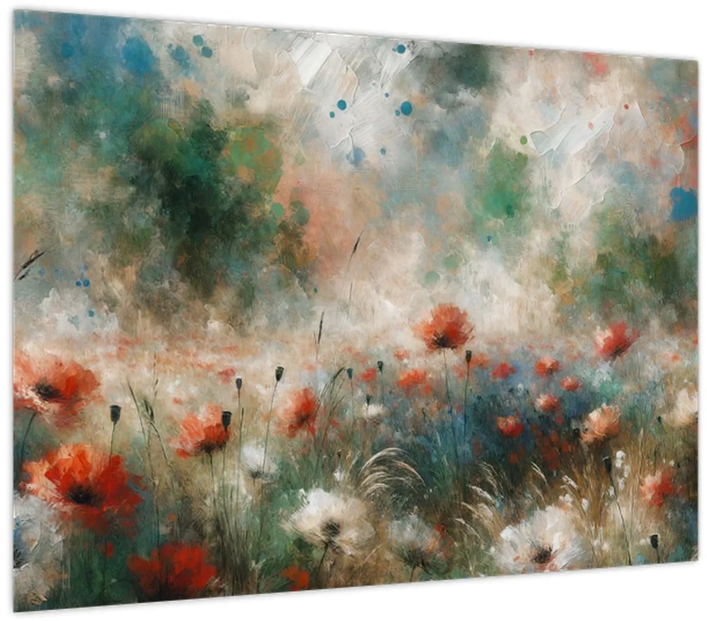 Üveg kép – Pipacsmező absztrakciója (70x50 cm)