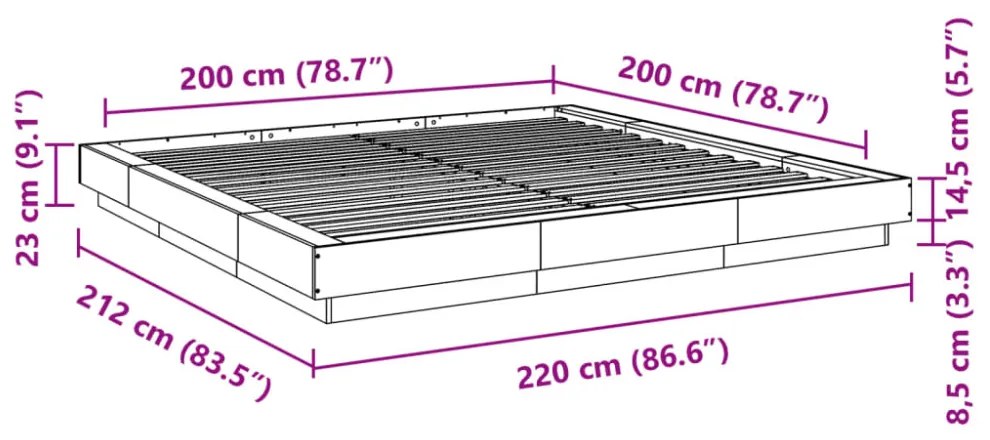 füstös tölgyszínű szerelt fa ágykeret 200 x 200 cm