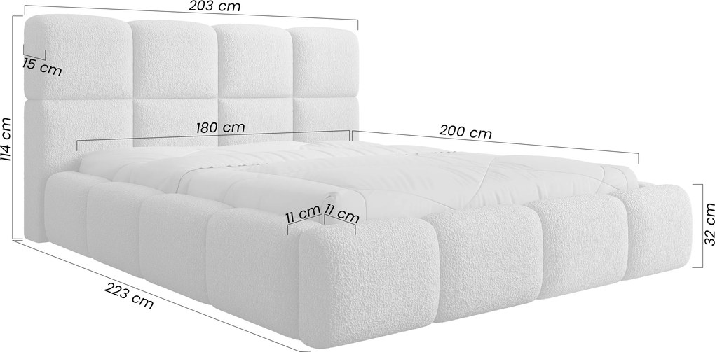 Cloud kárpitozott ágy 180x200 ágyneműtartóval - bézs bouclé Quelle 03