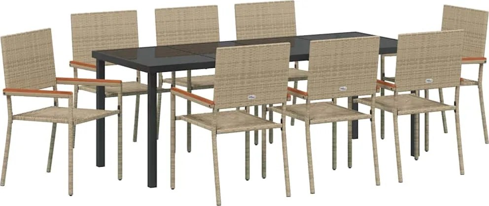 vidaXL Kert étkező szett párnával 9 pcs Bézs polirattan