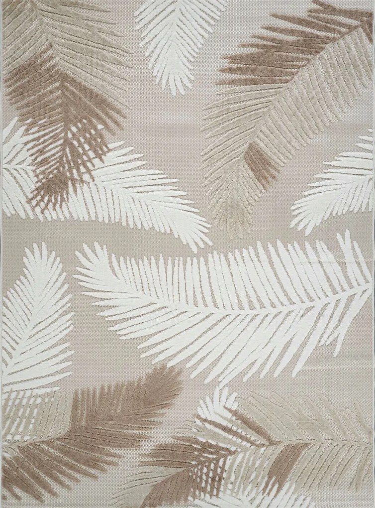 Boho szőnyeg 200x300cm nappaliba,puha krém-bézs mintás 3D pálmalevél