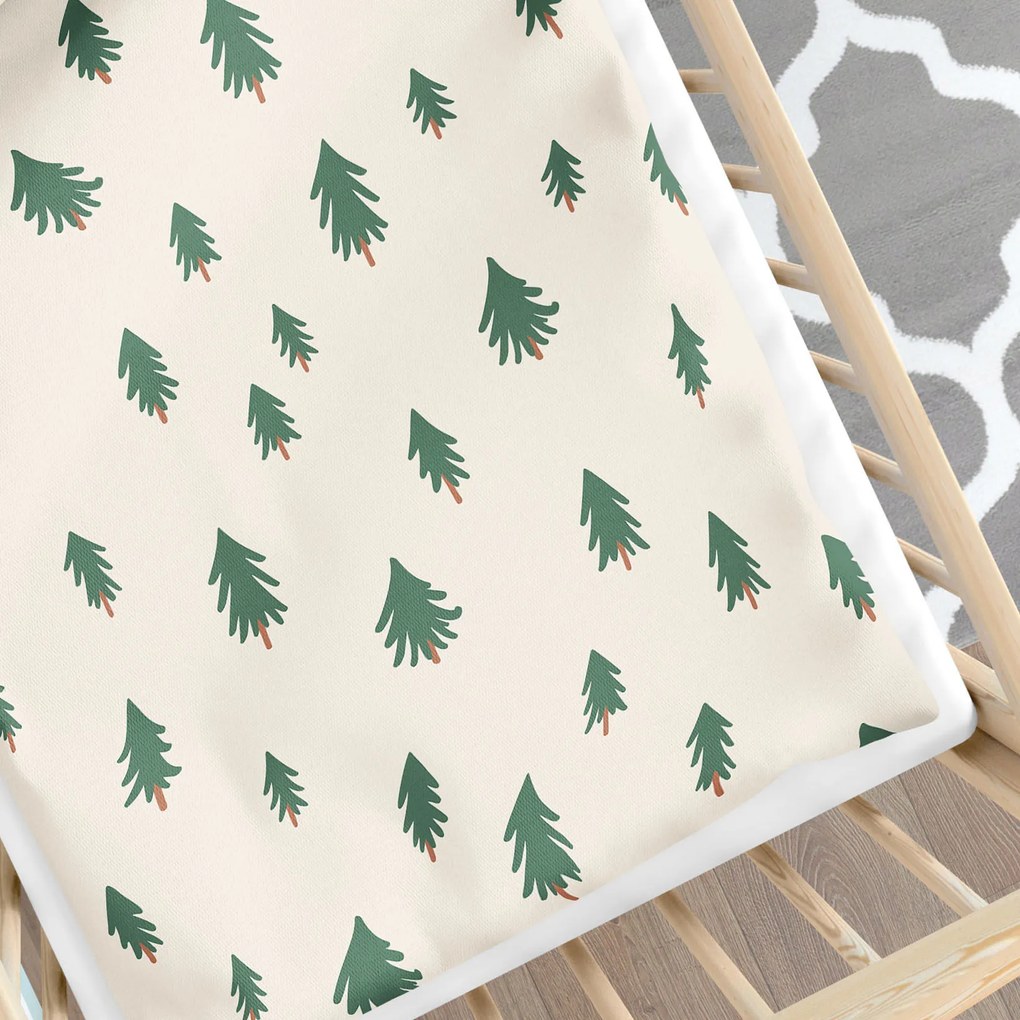 Goldea karácsonyi gyermek pamut ágyneműhuzat kiságyba - fenyőfák natúr alapon 110 x 125 és 35 x 55 cm