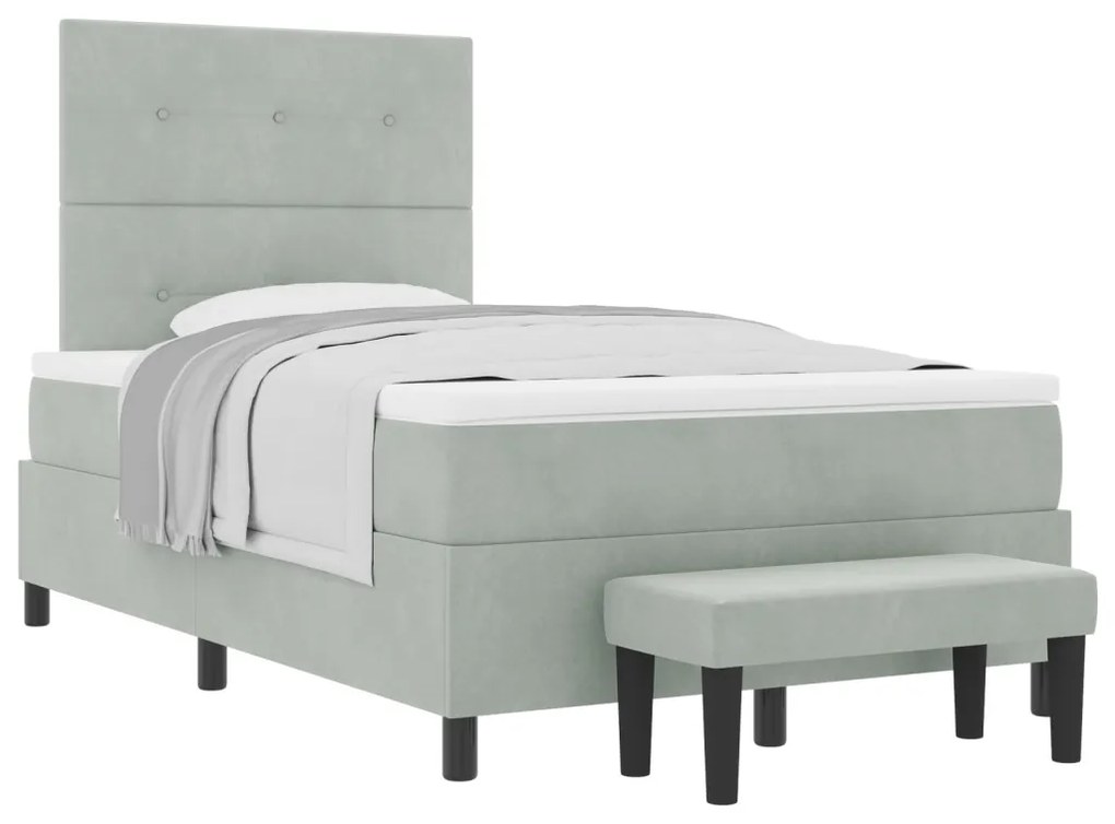 Box spring ágy matraccal és paddal, világosszürke, 120x190 cm, bársony