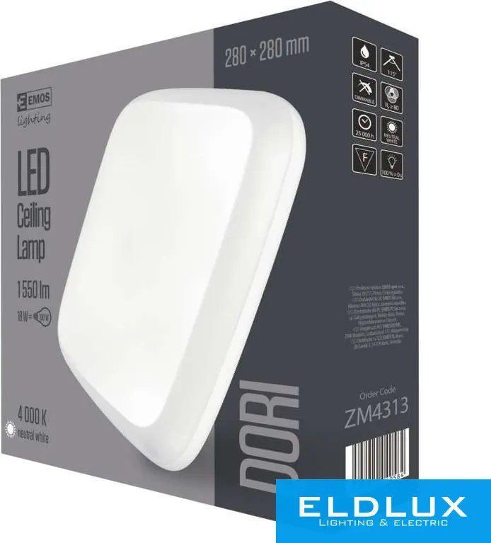 EMOS DORI LED lámpa négyzetes 18W 1550lm NW IP54 fehér