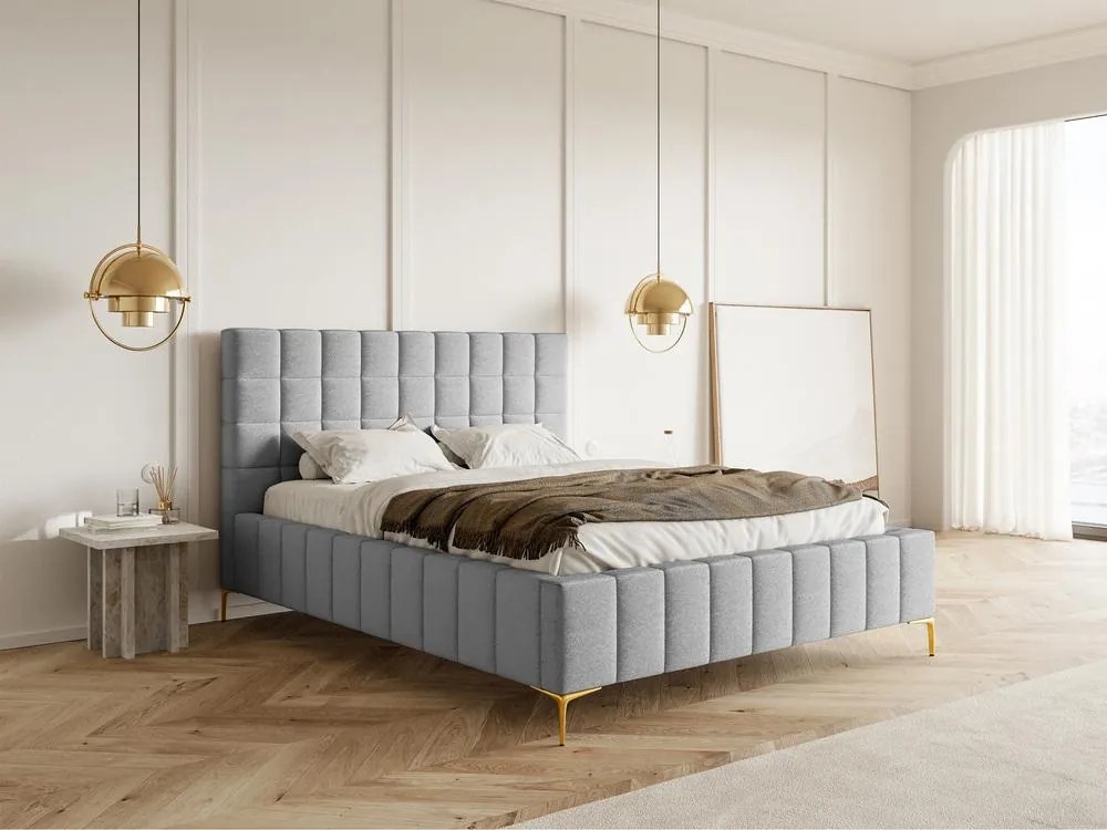 Franciaágy 180 cm Sheldona 180 (ágyráccsal) (tárolóhellyel) (világosszürke + arany). 1099762
