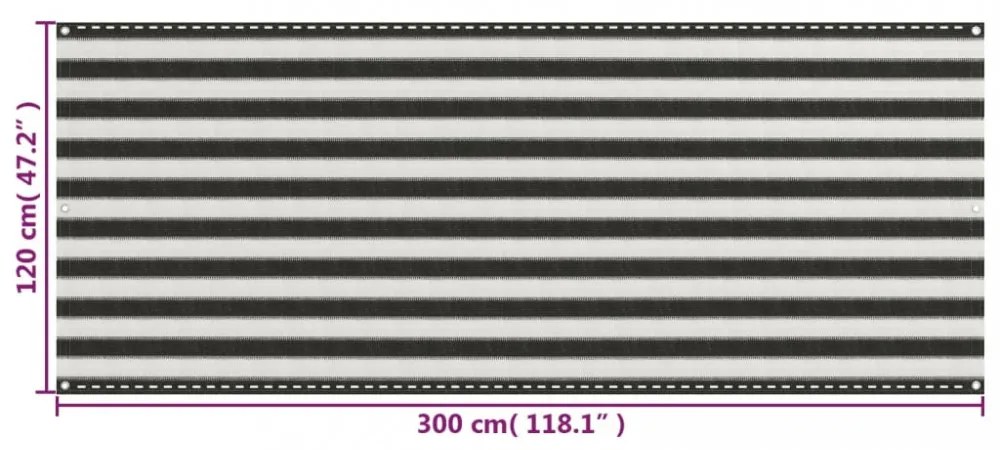antracitszürke-fehér HDPE erkélynapellenző 120 x 300 cm