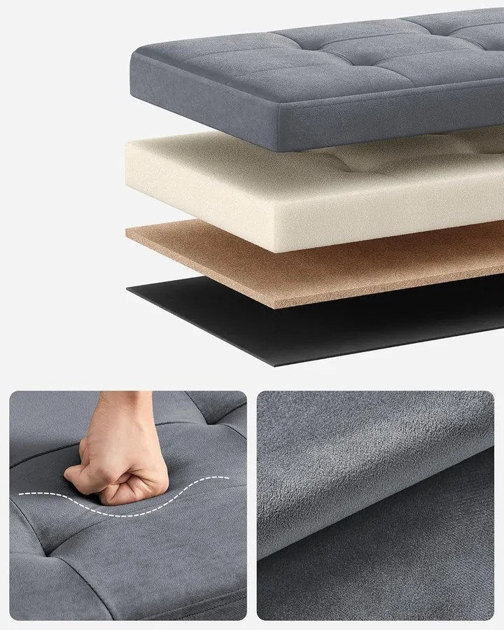 Összecsukható Puff Tárolópad 38 x 110 x 38 cm,  300 kg teherbírás, szürke