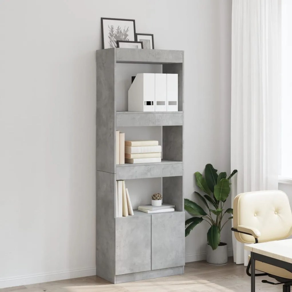 betonszürke szerelt fa magasszekrény 63 x 33 x 180 cm