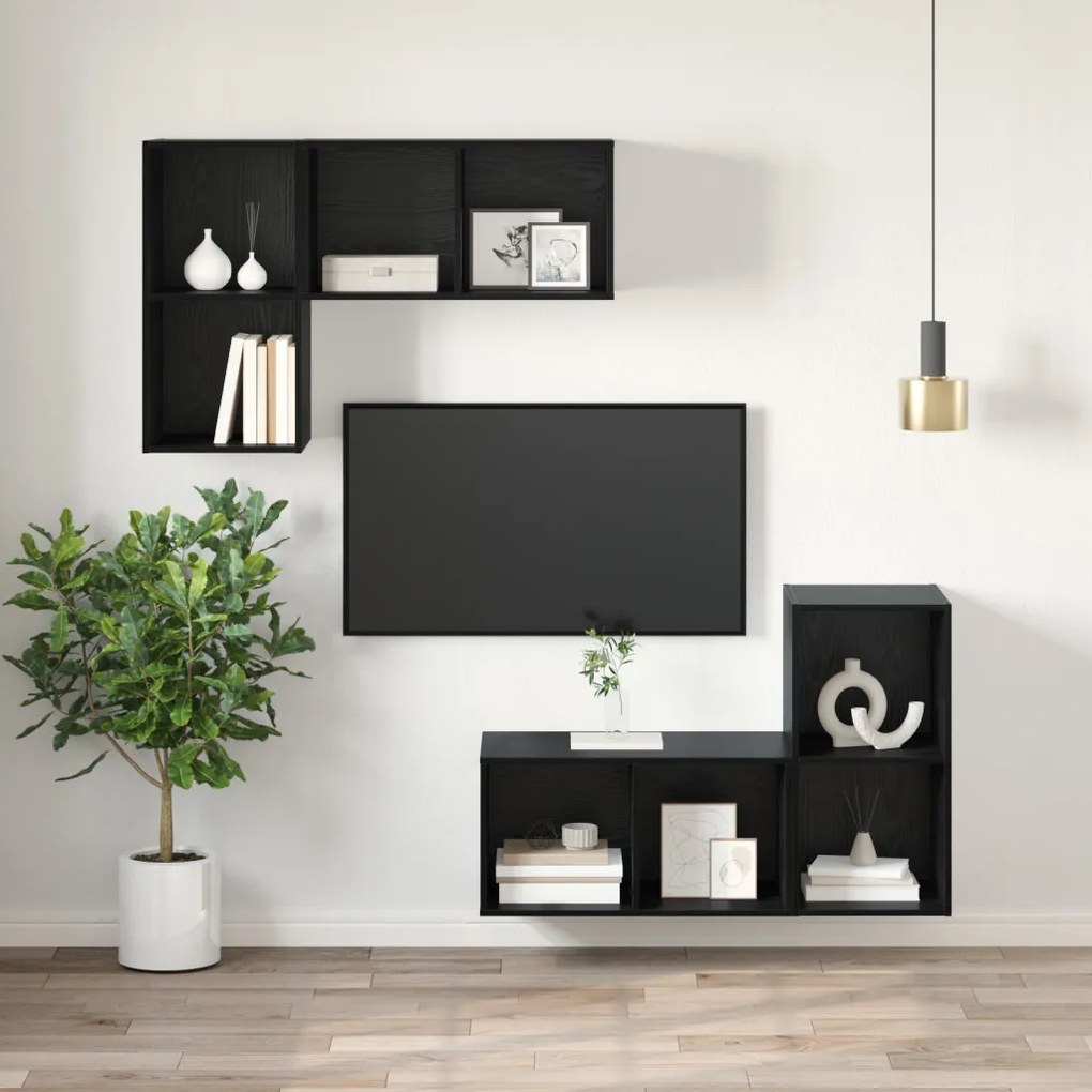 Fali TV Szekrény Fekete Tölgyben - 37 x 37 x 72 cm, Mérnöki Fából készült