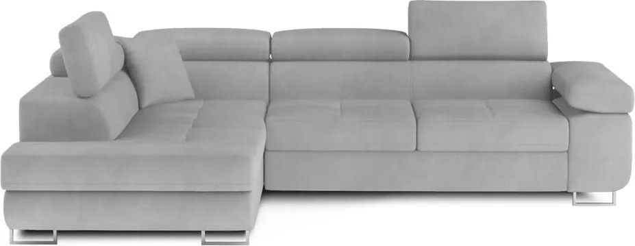Világosszürke bársony kinyitható-tárolóhelyes sarokkanapé (bal oldali-L alakú) Anton – ELTAP