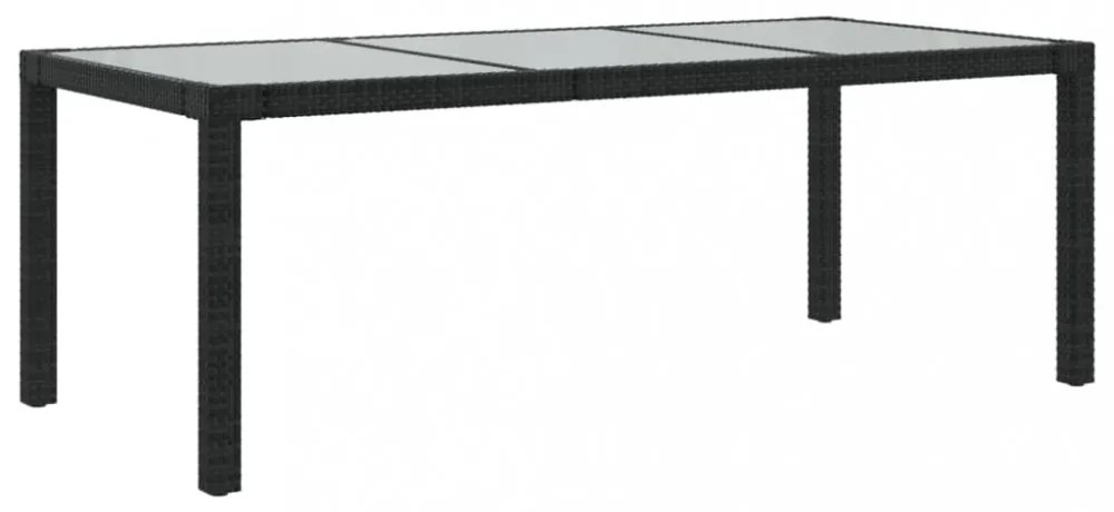 fekete polyrattan és edzett üveg kerti asztal 190 x 90 x 75 cm
