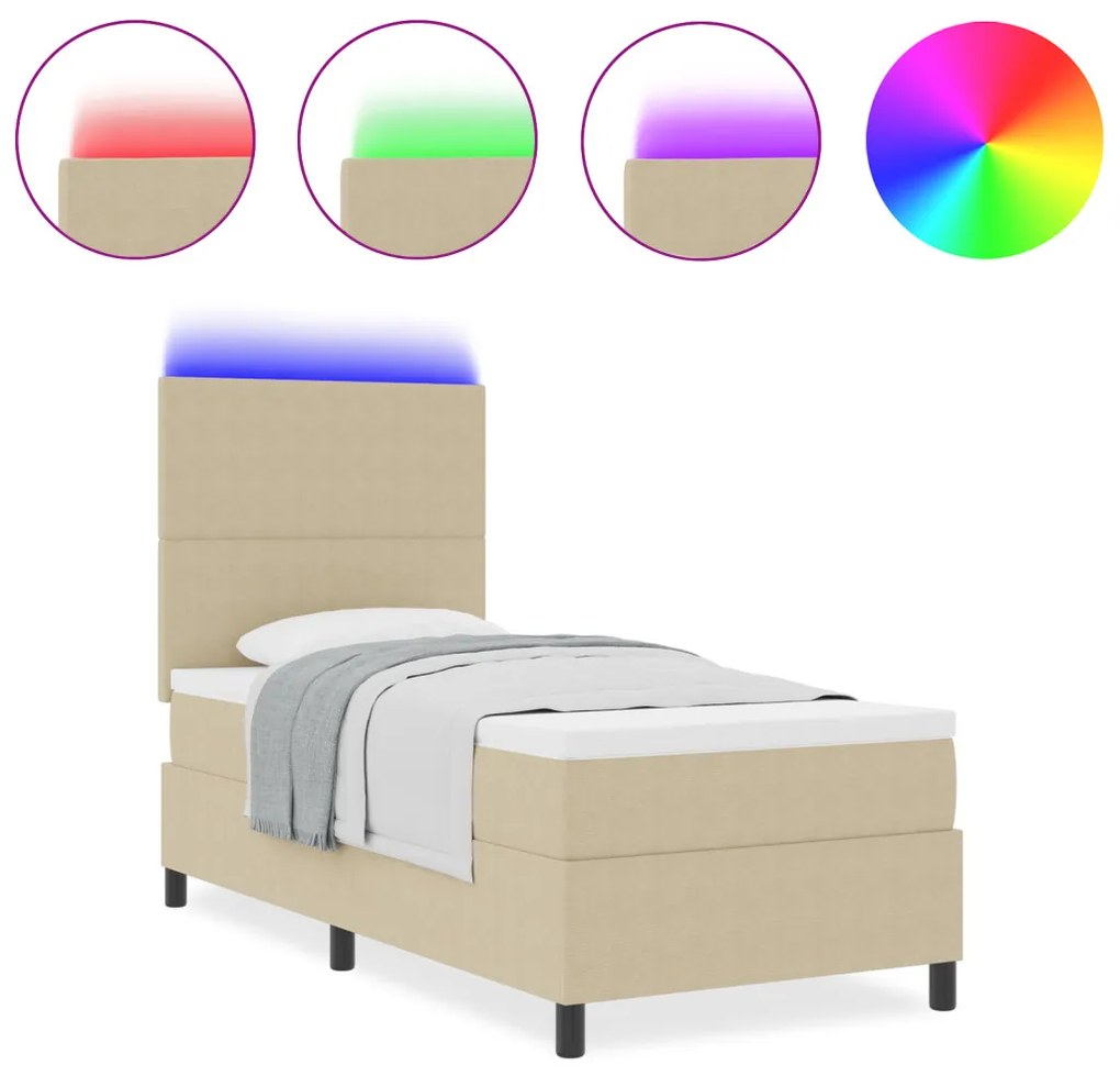 Boxspring Ágy Mattal és LED Fénnyel Zöld Szürke 100x200 cm Corduroy Szövet