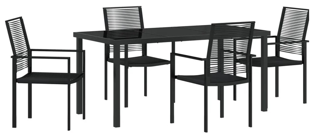 5 darabos kerti étkező szett Fekete PVC Rattan