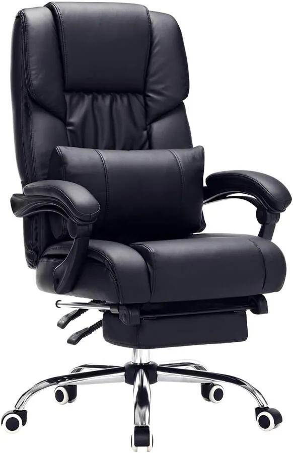 SONGMICS OBG71B fekete műbőr irodai szék lábtartóval és derékpárnával 67 x 66 x 116 cm