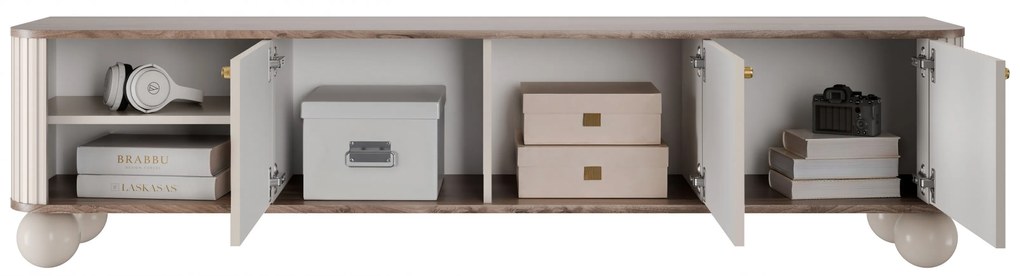 Vesper 3D TV-szekrény 187 cm - kasmír / diófa / arany színű fogantyúk / gömb alakú lábak