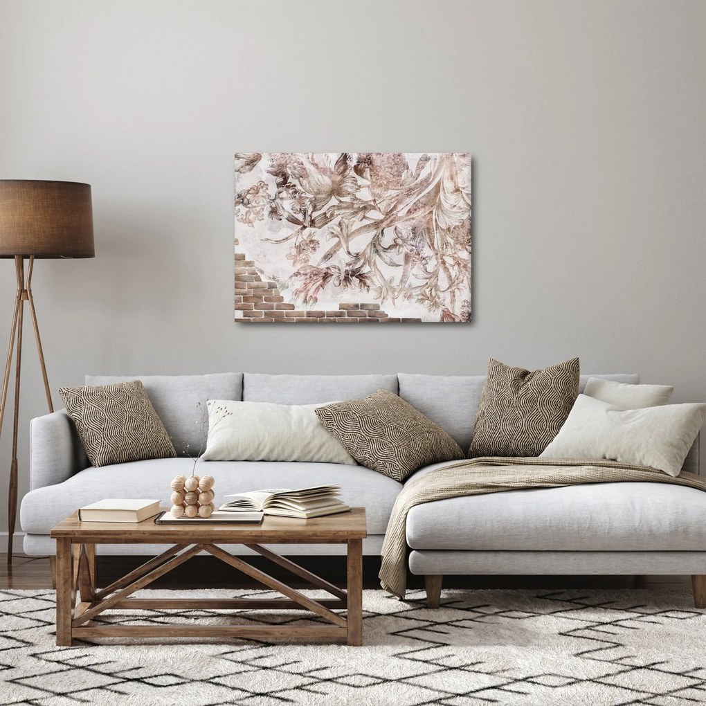 Kép - Virágos freskó téglafalon (70x50 cm)