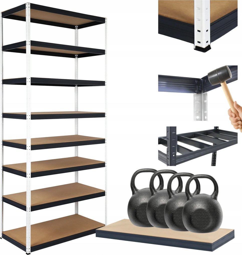 Tárolószekrény fém állvány Helios 270x110x45cm 8Px400kg Tömör