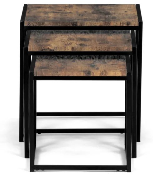 Set 3 măsuțe, MDF, decor lemn vechi, metal, lac negru