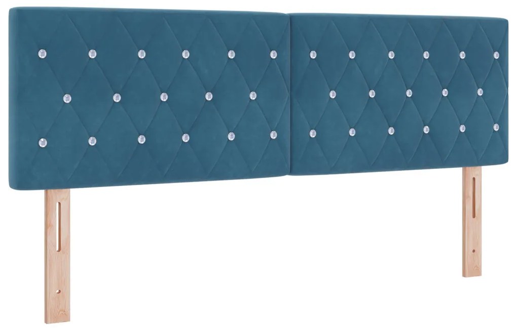 Boxspring Ágy Matrac & LED Sötétkék 140x190 cm Bársonyos