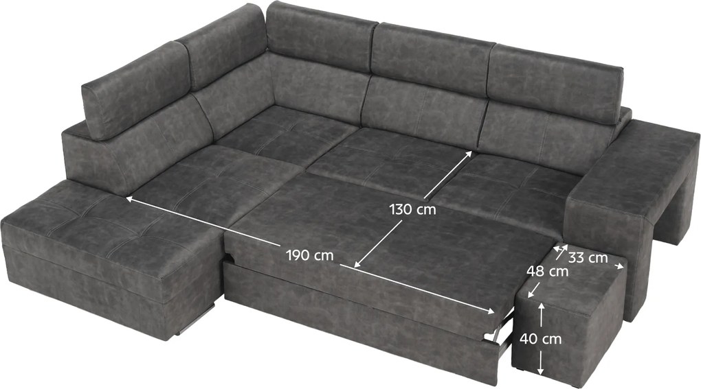 Ülőgarnitúra, szürke, balos, MALAGA