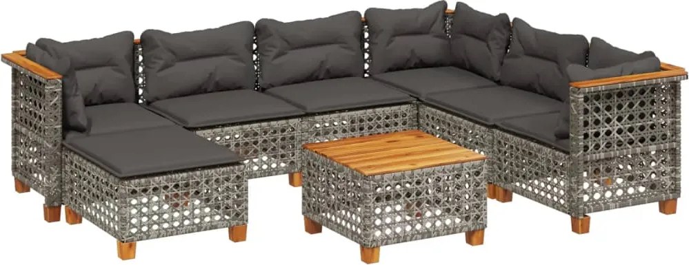 vidaXL 8 részes szürke polyrattan kerti ülőgarnitúra párnákkal