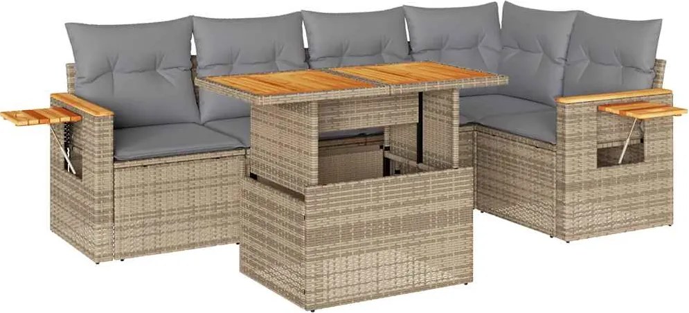 vidaXL 6 részes bézs polyrattan akácfa kerti ülőgarnitúra párnával