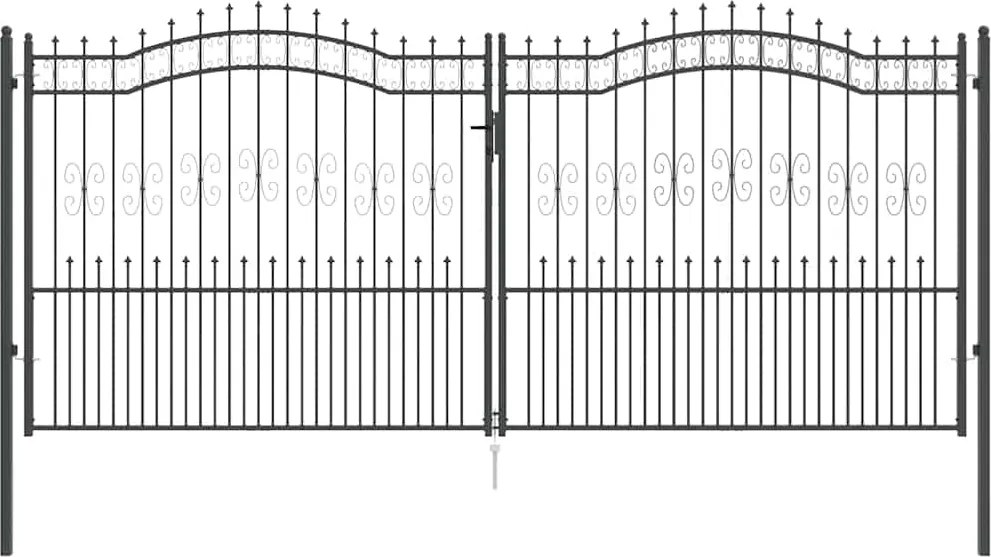vidaXL Kerítéskapu Lándzsa Tetejével zárral Szürke 404 x 175 cm Acél