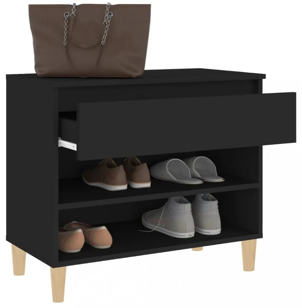 fekete szerelt fa cipősszekrény 70x36x60 cm