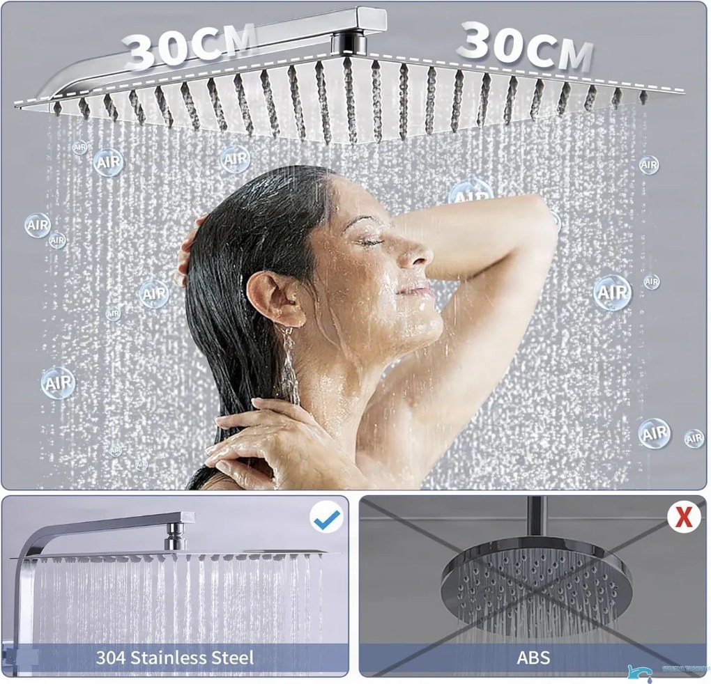 Termosztátos zuhanypanel EYN NT9782, falon kívüli kivitelben, fekete és króm színben — Fekete