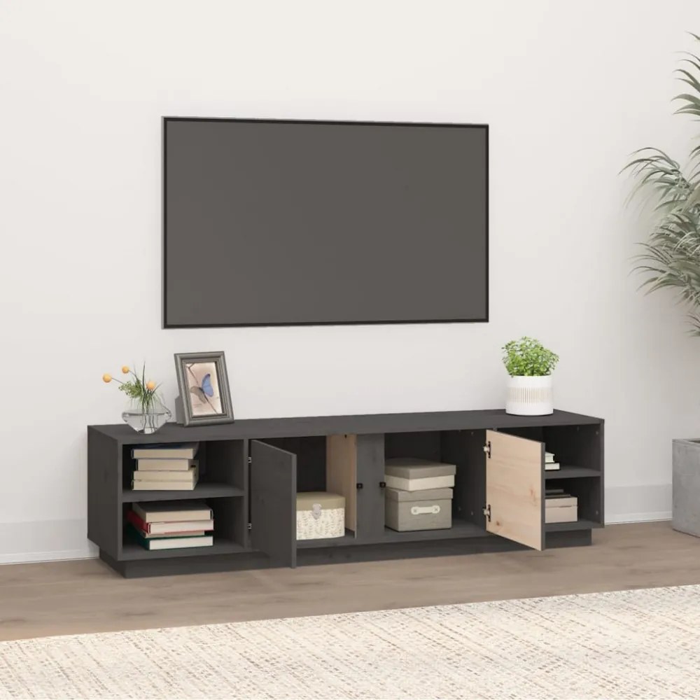 szürke tömör fenyőfa TV-szekrény 156 x 40 x 40 cm